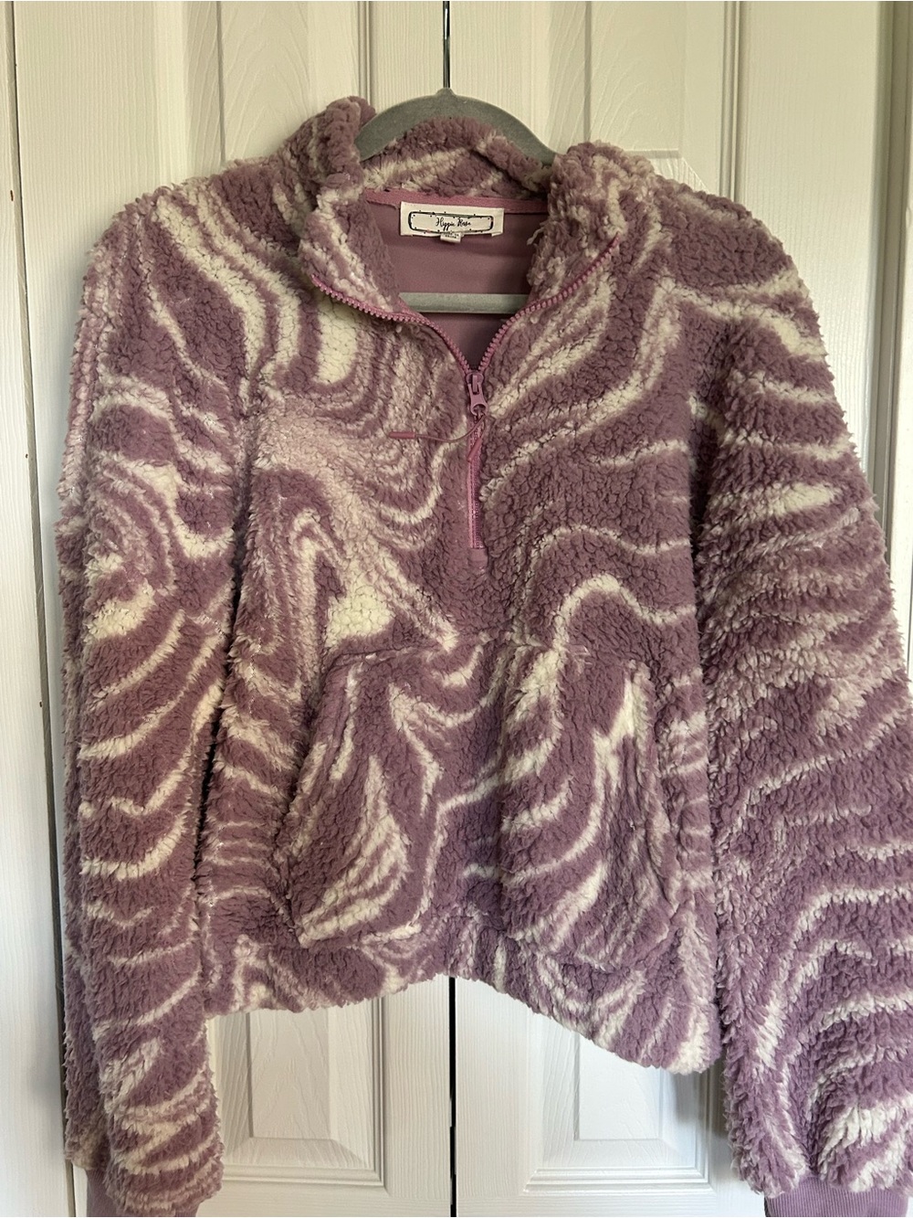 Hippie Rose Lavender & Cream Plush Quarter-Zip Teddy Jacket